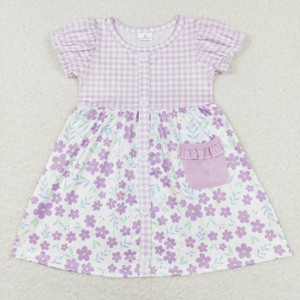 GSD0577 baby girl clothes girl summer dress purple floral dresses