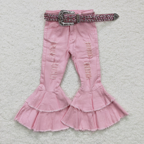 P0005 baby girl clothes pink bell bottom pants jeans