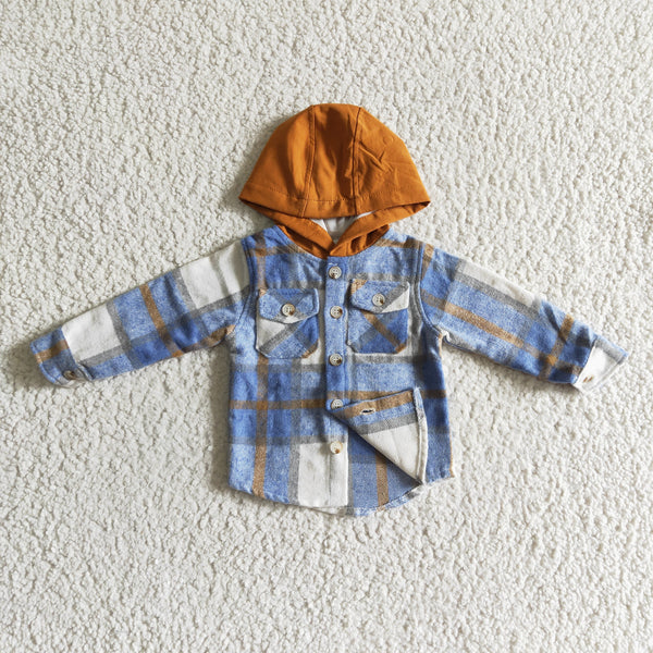 BT0208 baby boy clothes green plaid hoodies shirt