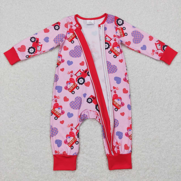 LR0774 baby clothes heart truck baby valentines day romper