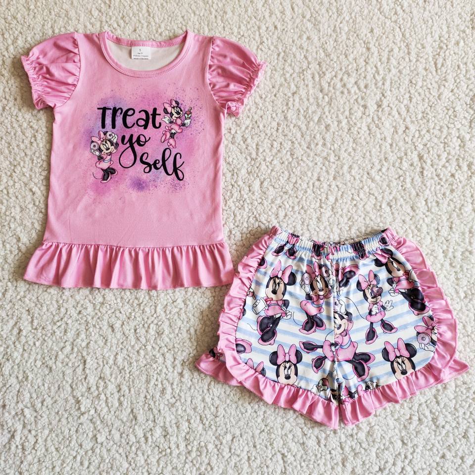 B7-12 girl clothes summer cartoon pink short sleeve set-promotion 2024.3.9 $5.5