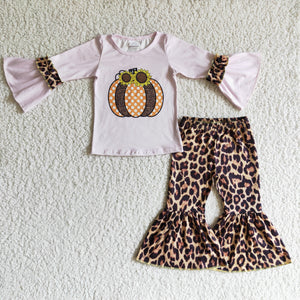 GLP0125 halloween clothes for kids pumpkin leopard outfits