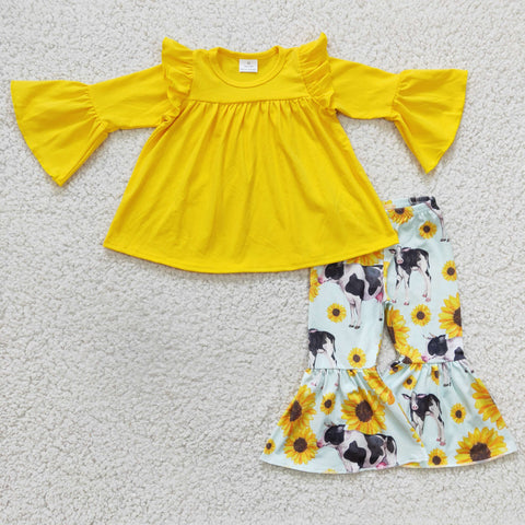 GLP0374 baby girl clothes yellow sunflower winter set-promotion 2025.1.4 $5.5