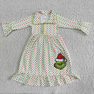 6 B3-23 baby girl clothes cartoon green christmas dress