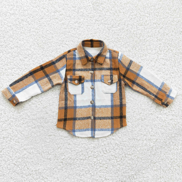 BT0189 toddler clothes yellow plaid shirt