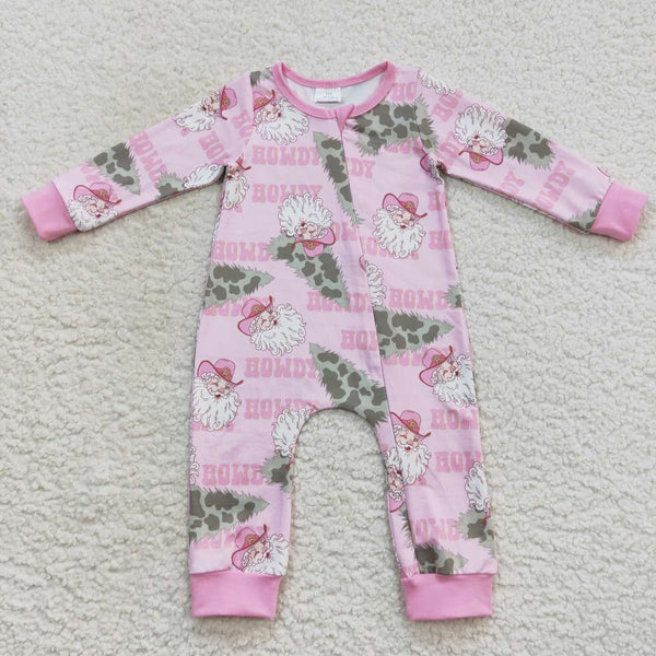 LR0548 baby girl clothes pink santa claus girl christmas romper