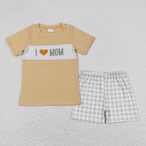 BSSO0646 RTS baby boy clothes embroidery  I love mom toddler boy summer outfits