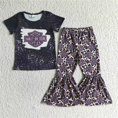 GSPO0149 toddler girl clothes black fall spring short sleeve set