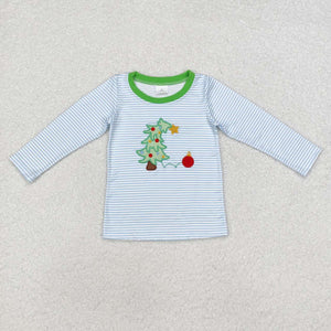 BT0809 RTS  toddler boy clothes christmas tree boy winter top t-shirt embroidery