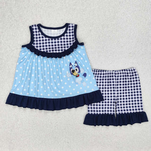 GSSO2124 RTS Girl summer outfit cartoon dog girl summer shorts set