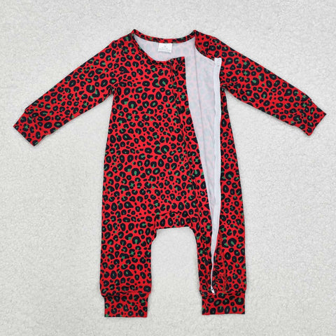 LR1962 RTS baby girl clothes leopard girl winter romper zipper romper pajamas sleep wear