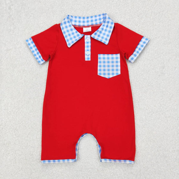 SR2352 RTS boy clothes gingham toddler boy 4th of July Patriotic summer romper