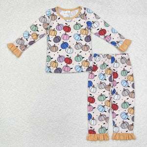 GLP1584 RTS toddler girl clothes pumpkin girl winter set pajamas set-bamboo