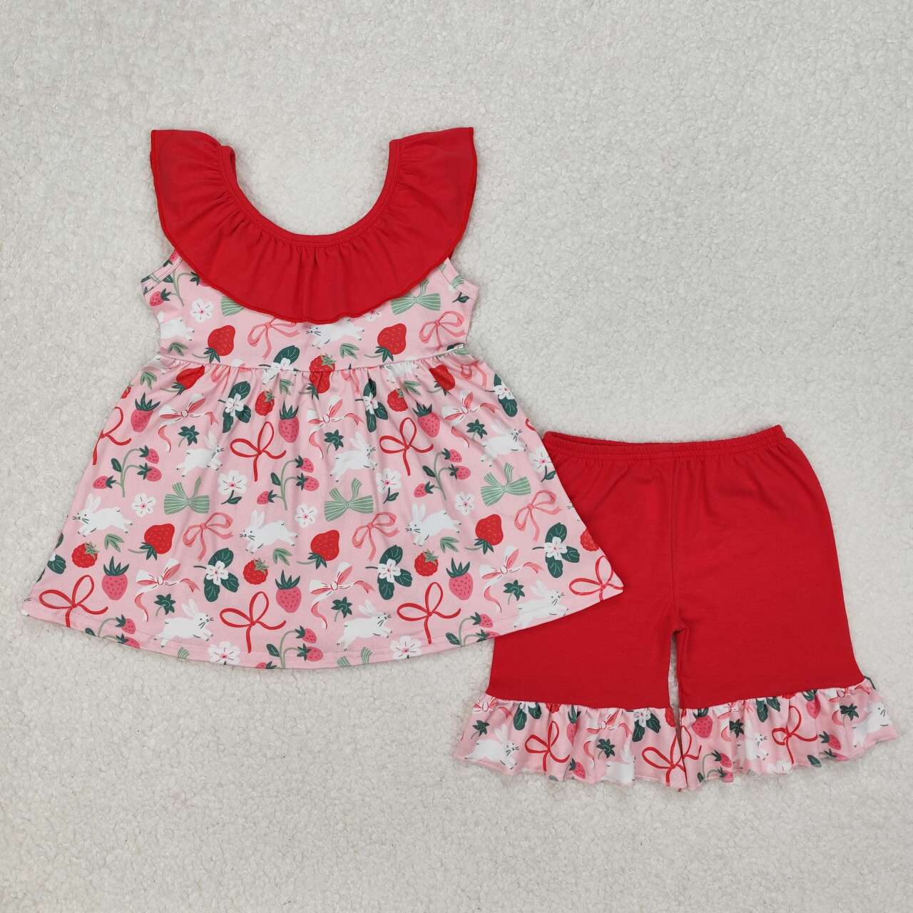 GSSO1914 RTS girl clothes red rabbit bow girl easter summer outfit