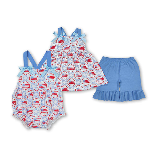 RTS girl summer matching clothes flag 4th of July girl summer clothes