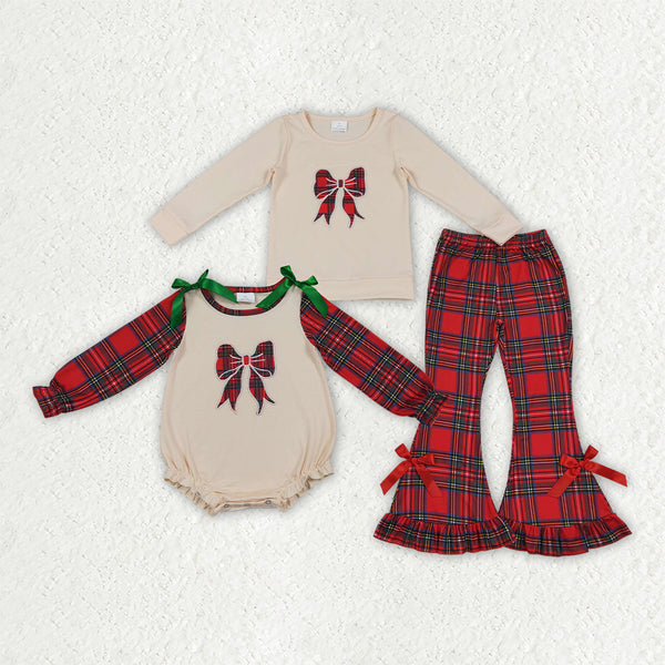 RTS Matching clothing kids christmas plaid bow embroidery christmas clothes-2026.10.8