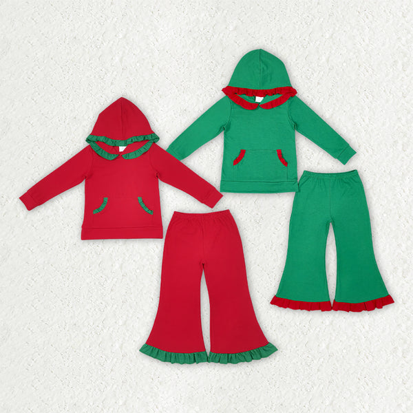 RTS Matching clothing kids Christmas red green ruffle hooded clothes-2026.10.27