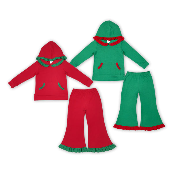 RTS Matching clothing kids Christmas red green ruffle hooded clothes-2026.10.27