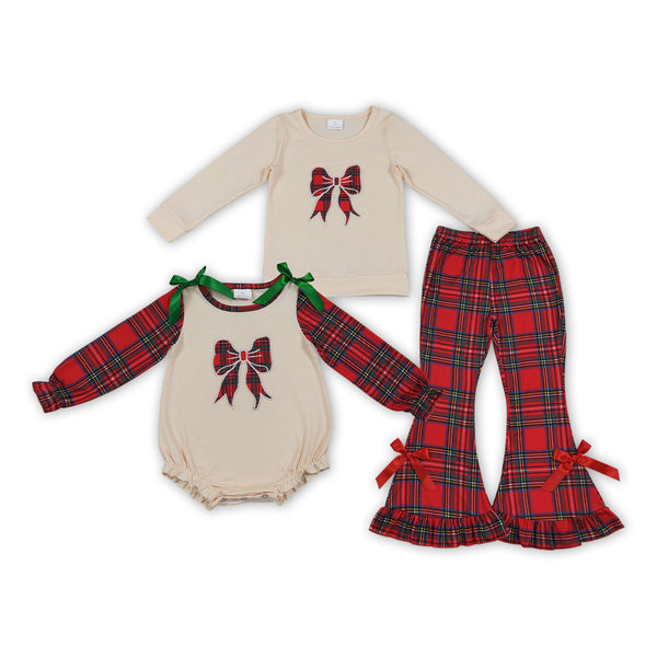 RTS Matching clothing kids christmas plaid bow embroidery christmas clothes-2026.10.8