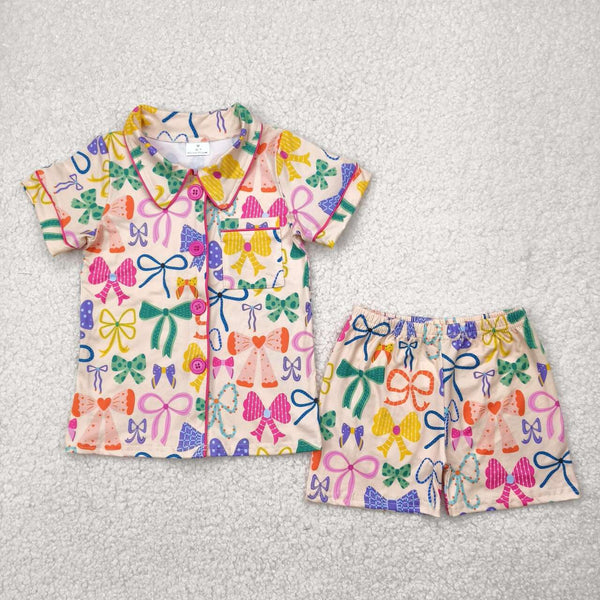 GSSO2487 RTS girl clothes bows girl summer pajamas set
