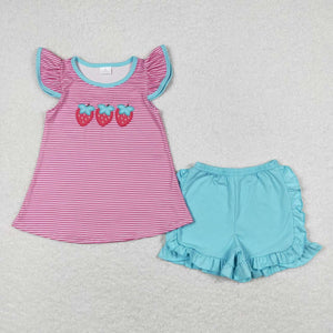 GSSO0556 baby girl clothes strawberry embroidery girl summer outfits