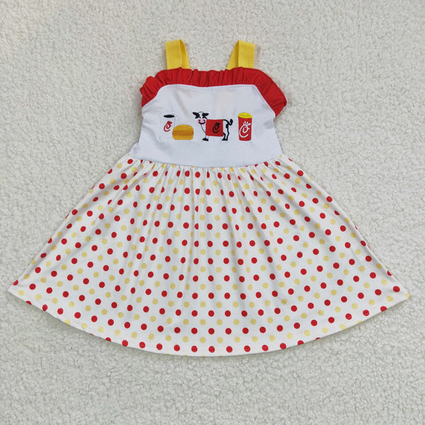 GSD0203 kids clothes girls embroidery cow farm summer dress flower girl dress