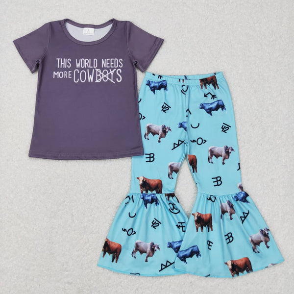 GSPO0939 Toddler girl clothes the world needs more cowboys girl bell bottom outfit