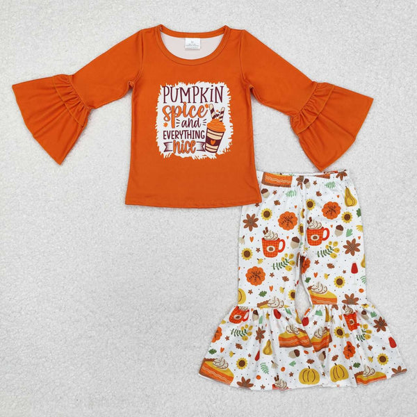 GLP1637 RTS toddler girl clothes pumpkin girl bell bottoms set