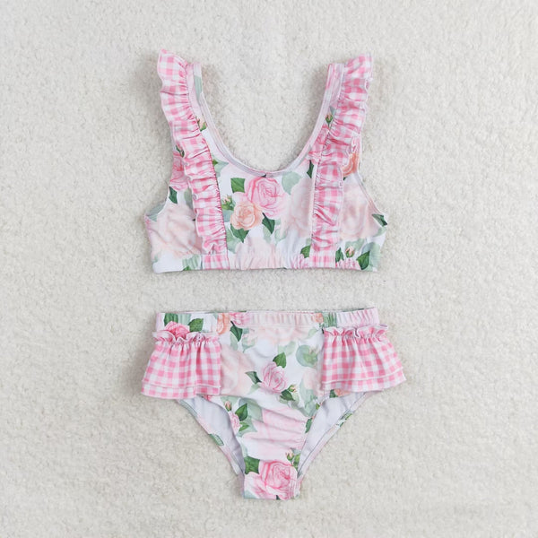 S0318 RTS baby girl clothes floral summer 2pcs flower swim suit