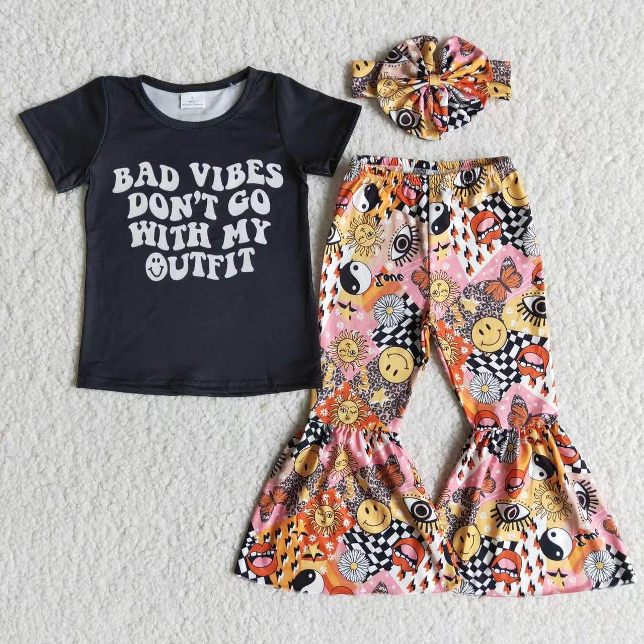 E7-1  girl clothes black bad vives short sleeve fall spring set headwears-promotion 2024.3.2 $5.5