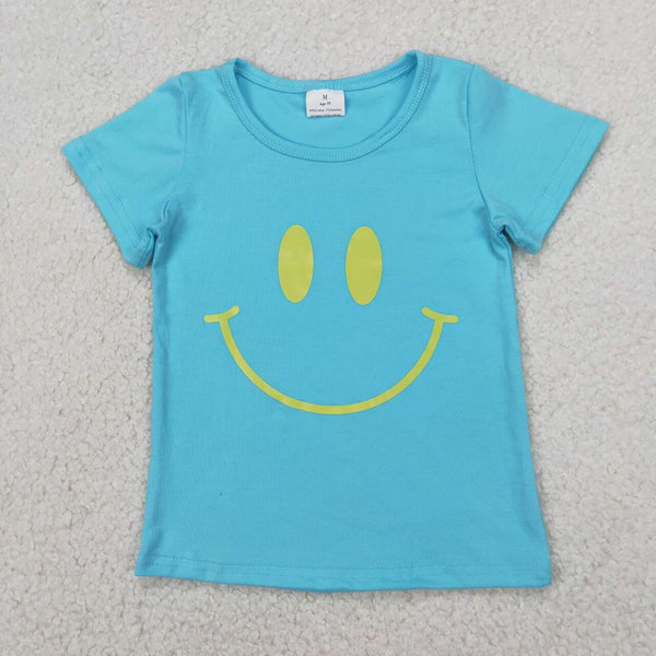 GT0960 RTS girl clothes blue smile girl summer top Tshirt