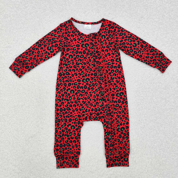 LR1962 RTS baby girl clothes leopard girl winter romper zipper romper pajamas sleep wear