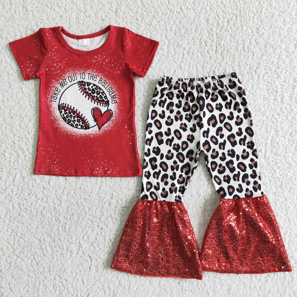 GSPO0011 RTS girl clothing red baseball sequin short sleeve set-promotion 2024.6.15 $5.5