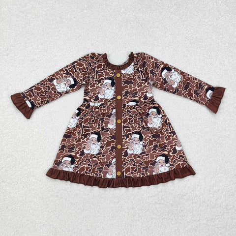 GLD0910 RTS toddler girl clothes brown leopard print girl winter christmas dress