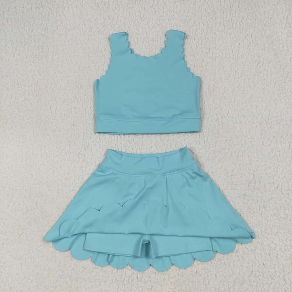 GSD2096 RTS girl clothes  blue girl summer set yoga clothes