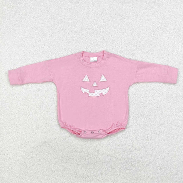 LR1573 RTS baby clothes pink halloween clothes fall clothing smile girl winter bubble embroidery