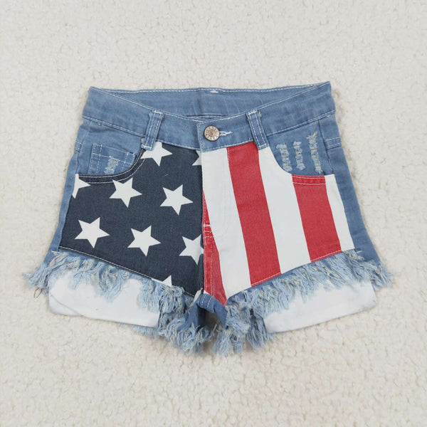 NC0003 kids clothes july 4th star denim shorts