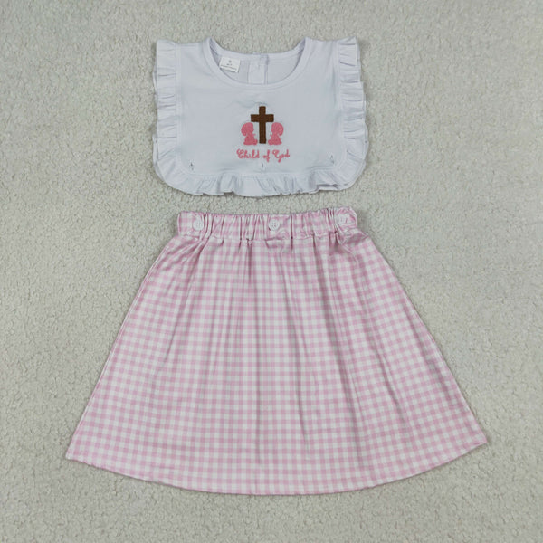 GSD3201 RTS kids girl clothes cross embroidery easter clothes girl spring floral dress