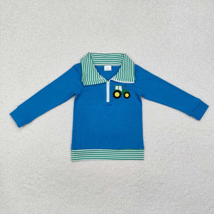 BT0892 RTS toddler boy clothes truck boy winter top shirt embroidery