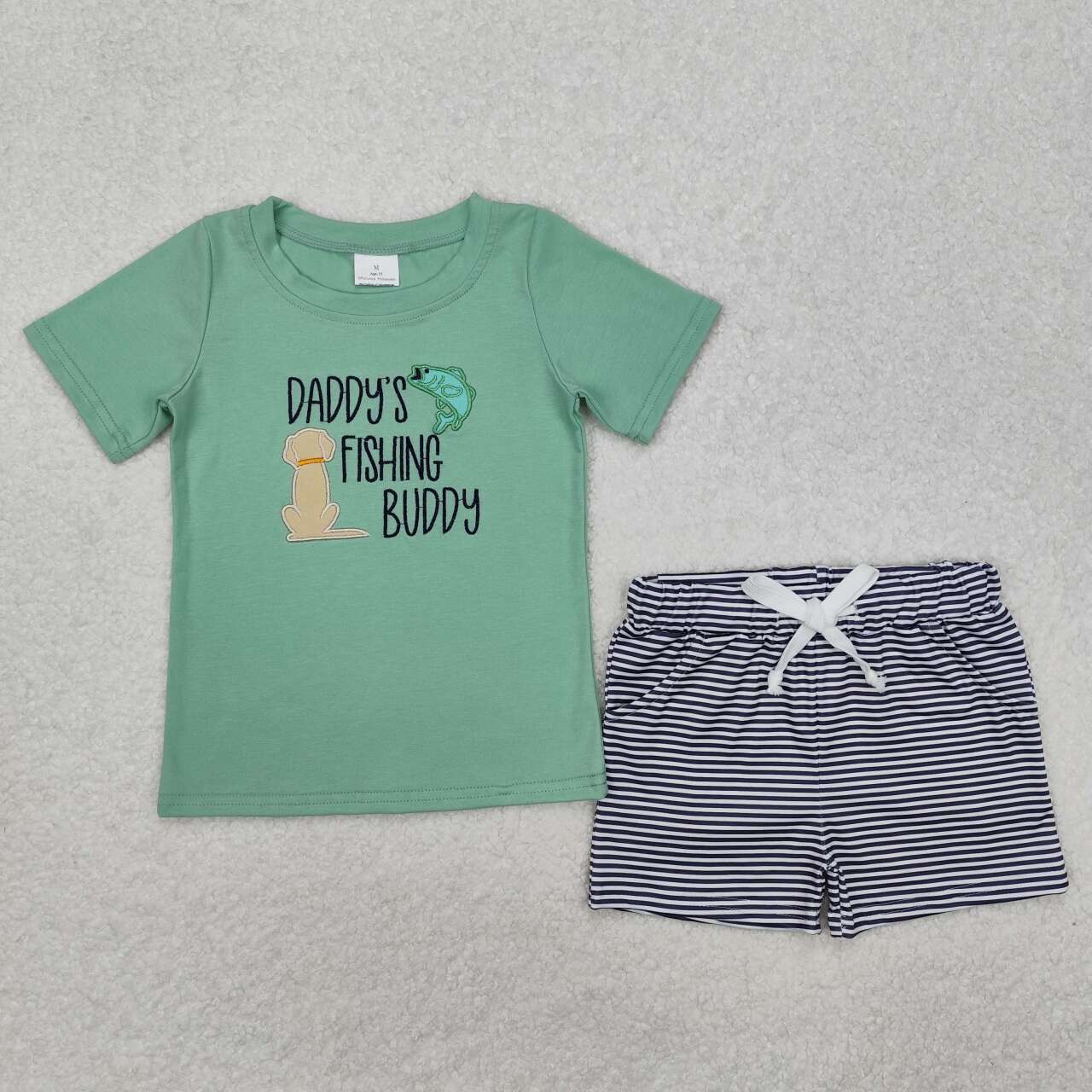 BSSO1147 RTS baby boy clothes fishing toddler boy summer embroidery outfit