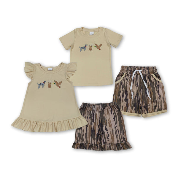 RTS Matching kids clothing embroidery hunting print clothing baby summer clothing-2026.4.14