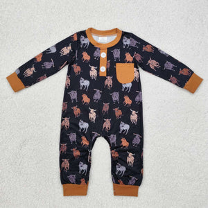 LR1902 RTS baby boy clothes bull cow pocket boy winter romper