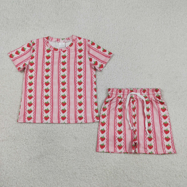 GSSO3649 RTS kids clothes strawberry girl summer outfit  clothing set summer shorts set