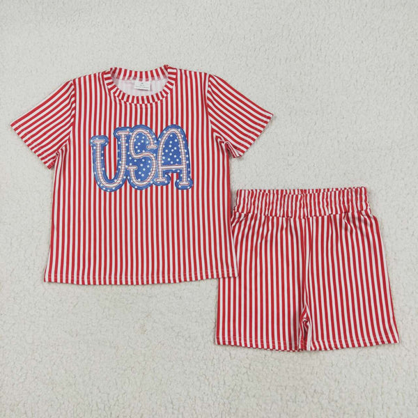 GSSO2577 RTS Kids clothes Patriotic Clothes July Fourth USA red stripe outfits
