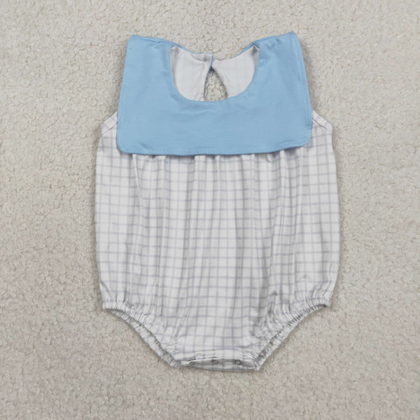 SR3751  RTS baby boy clothes blue gingham print toddler boy summer bubble