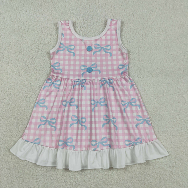GSD3145 RTS girl clothes pink plaid bows girl summer dresses