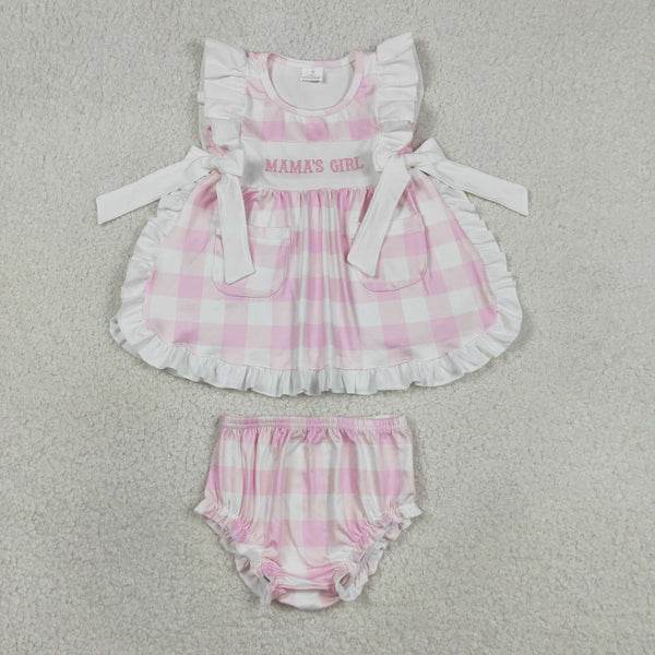 GBO0495 RTS toddler girl clothes mama’s girl embroidery pockets girl summer bummies embroidery set