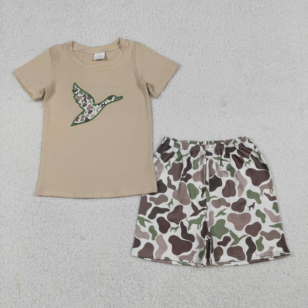 BSSO1646 RTS baby boy clothes mallard toddler boy summer embroidery outfit summer shorts set