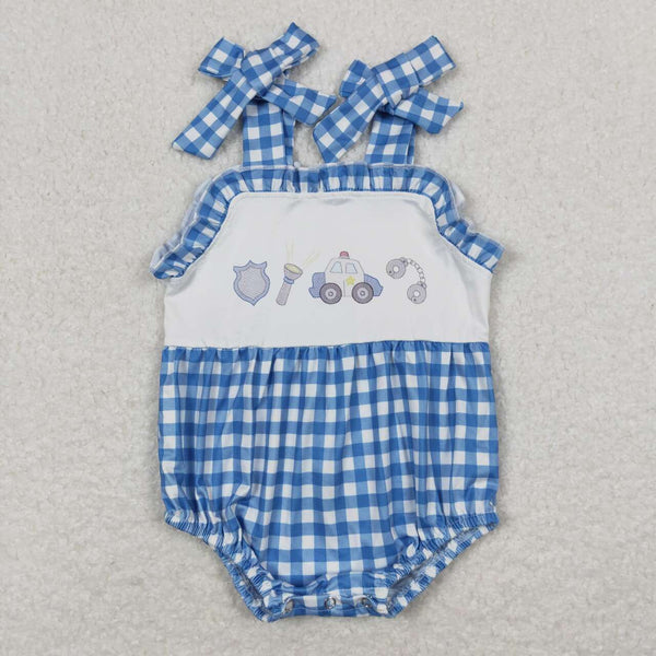 SR1171 RTS baby girl clothes police gingham toddler girl summer bubble¡ꡧprint svg¡ê?
