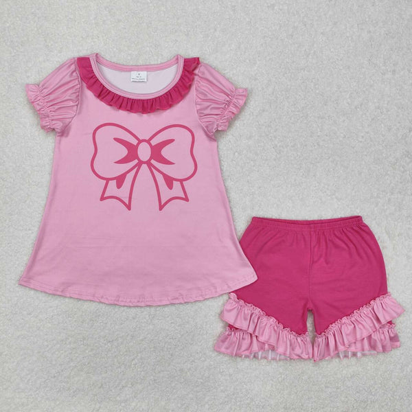 GSSO1531 RTS baby girl clothes pink bows toddler girl summer outfit